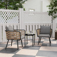 Outsunny 3 Pieces Rattan Bistro Set with Washable Seat and Back Cushions, Glass Top Coffee Table, for Outdoor, Patio, Black
