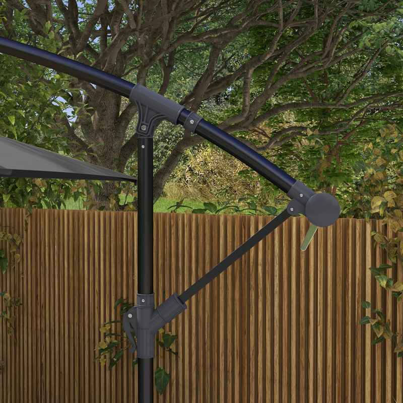 Outsunny 3(m) Cantilever Overhanging Parasol, with Cross Base - Grey