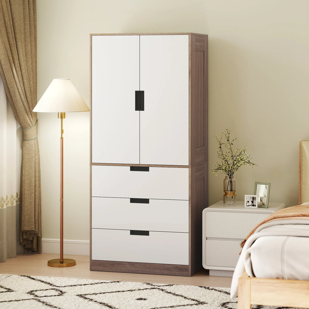 HOMCOM Two Door, Two Drawer Wardrobe - White/Brown