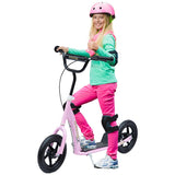 HOMCOM Kids Scooter Kick Scooter with 12" EVA Tyres, Rear Brake, Big Wheels Scooter for 5-12 Years Old, Pink