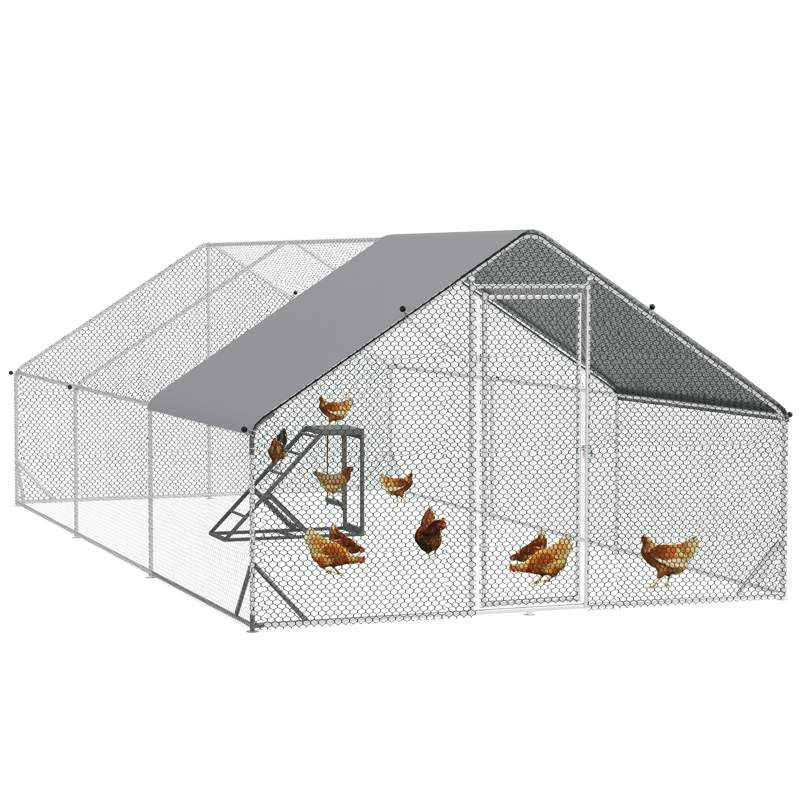 PawHut Walk-in Galvanised Steel Chicken Run with Chicken Activity Shelf and Cover, 3 x 6 x 2m