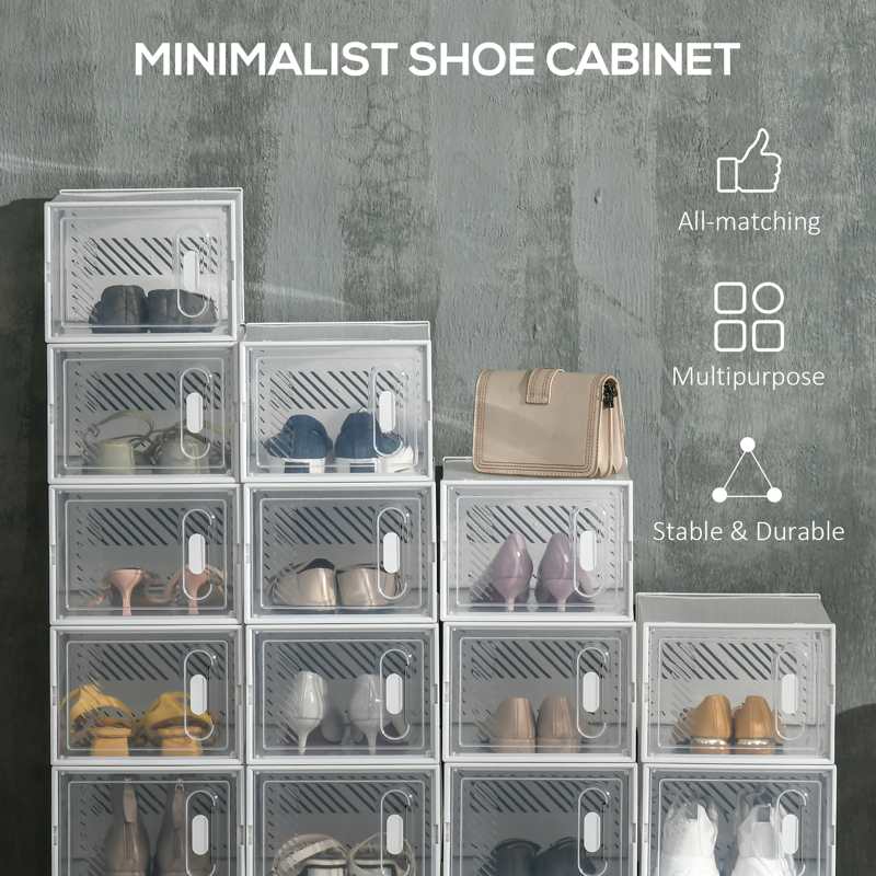 HOMCOM 18PCS Clear Shoe Box, Plastic Stackable Shoe Storage Box for UK/EU Size up to 8.5/43 with Magnetic Door for Women/Men, 25 x 35 x 19cm