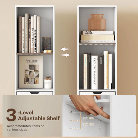 HOMCOM 6-Tier Bookcase, Tall Narrow Bookshelf with Drawer and Door - White