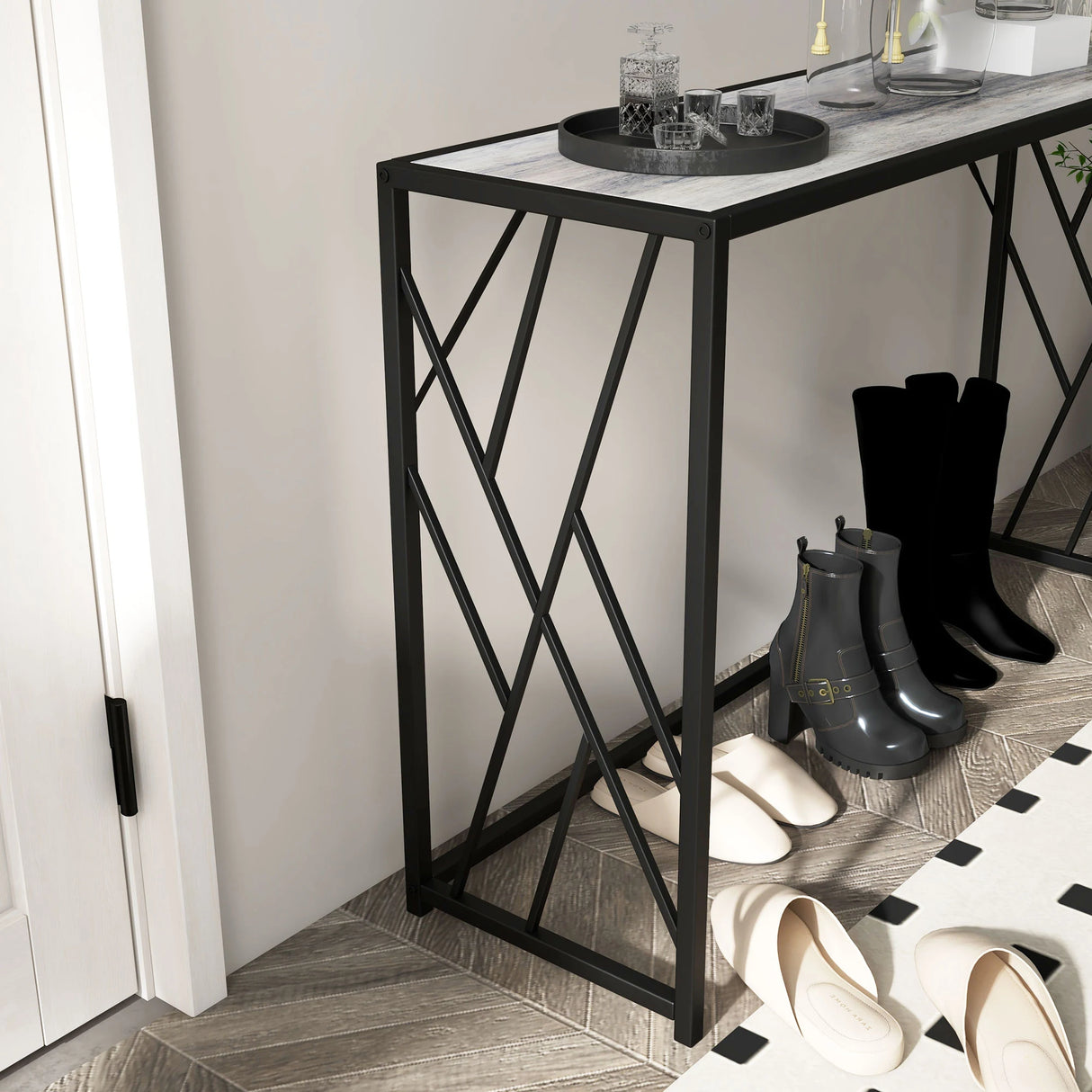 HOMCOM Console Table, Industrial Sofa Table with Metal Frame for Living Room, Hallway, 120 cm, Grey