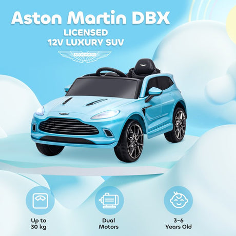 AIYAPLAY Aston Martin DBX Licensed Battery Powered Kids Electric Car, 12V Kids Ride on Car w/ Lights, Music Horn, Blue