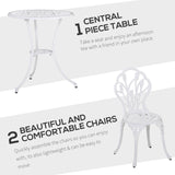Outsunny 3 Piece Patio Bistro Set for 2, Outdoor Aluminium Garden Table and Chairs with Umbrella Hole for Balcony, White