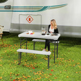 Outsunny Three-Piece Folding Picnic Table and Bench Set - White