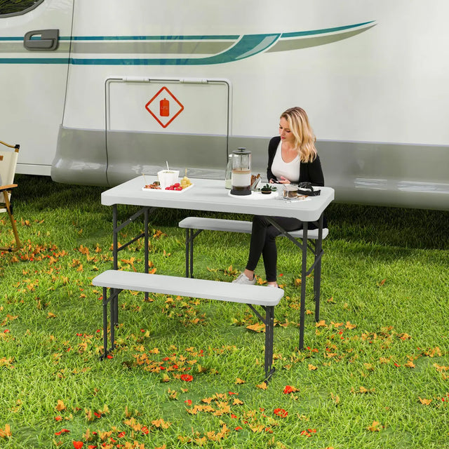 Outsunny Three-Piece Folding Picnic Table and Bench Set - White