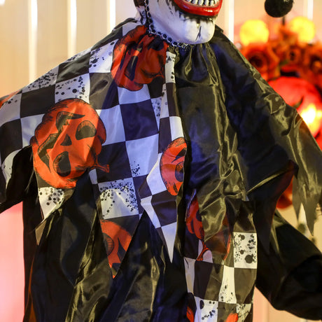 Outsunny 183 cm Life Size Halloween Animated Clown & Skull Staff with Red Light Up Eyes, Sound Activated Moving Arms & Head, Scary Clown Halloween Decorations, Battery Operated, Indoor Party Props