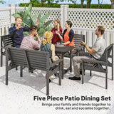 Outsunny 5 Piece Wooden Garden Dining Set for 6, Outdoor Conversation Set with 2 Armchairs, 2 Loveseats and Dining Table with Umbrella Hole for Patio, Balcony, Grey