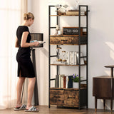 HOMCOM Industrial Style Bookcase, with 4 Shelves and 3 Fabric Drawers - Brown/Black