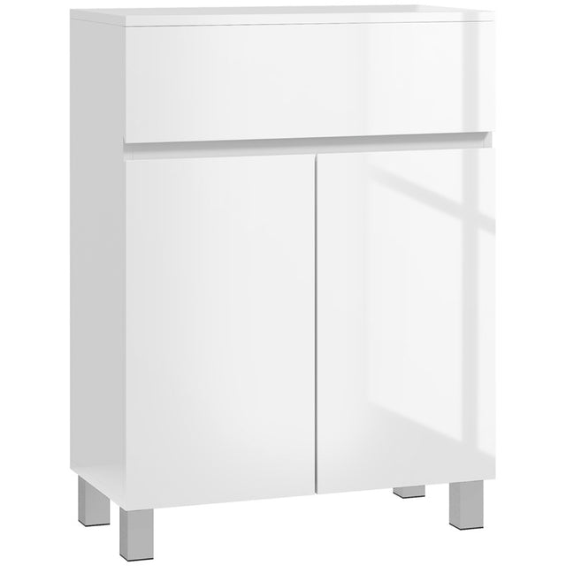 kleankin Freestanding Bathroom Cabinet, High Gloss Storage Cabinet with Doors and Adjustable Shelf, 60 x 30 x 80 cm, White