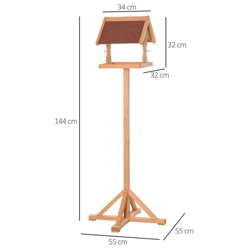 PawHut Wooden Bird Table Wild Bird Feeding Station Freestanding Feeder for Garden Outdoor 55 x 55 x 144cm