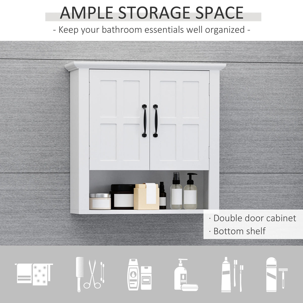 HOMCOM Bathroom Wall Cabinet, Medicine Cabinet, Kitchen Cupboard with 2 Doors and Adjustable Shelf, White