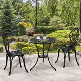 Outsunny Three-Piece Aluminium Floral Bistro Garden Set - Black