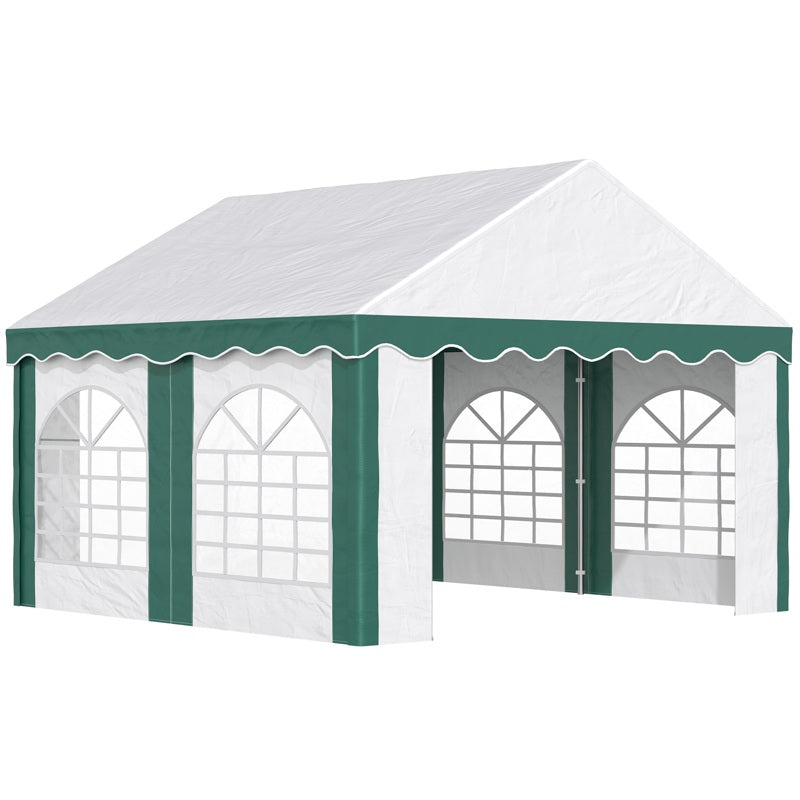 Outsunny 4 x 4m Garden Gazebo with Sides, Galvanised Marquee Party Tent with Four Windows and Double Doors, for Parties, Wedding and Events