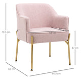 HOMCOM Accent Chair, Living Room Armchair, Vanity Chair with Gold Plating Metal Legs and Soft Padded Seat for Bedroom and Caf, Set of 2, Pink