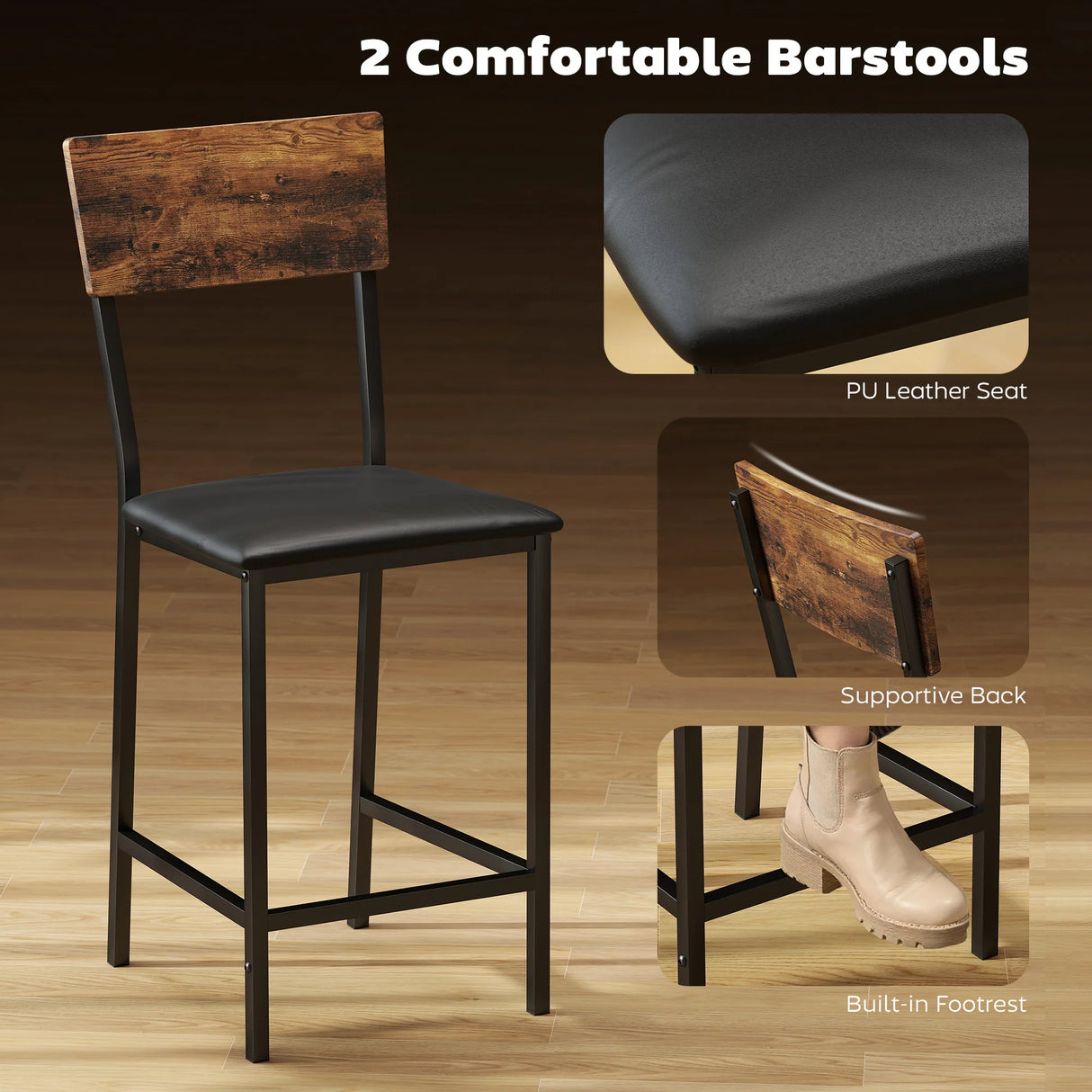 HOMCOM Three-Piece Compact Bar Table Set - Brown/Black
