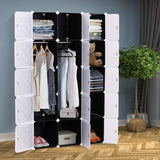 HOMCOM Portable Wardrobe for Bedroom, 15 Cube Closet with Hanging Rail, Modular Storage Cabinet, Plastic Armoire for Space Saving, White and Black