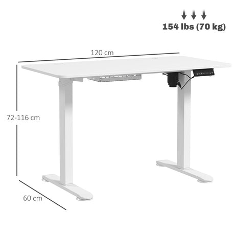 Vinsetto 72-116cm Adjustable Electric Standing Desk, 120 x 60cm Tabletop - White