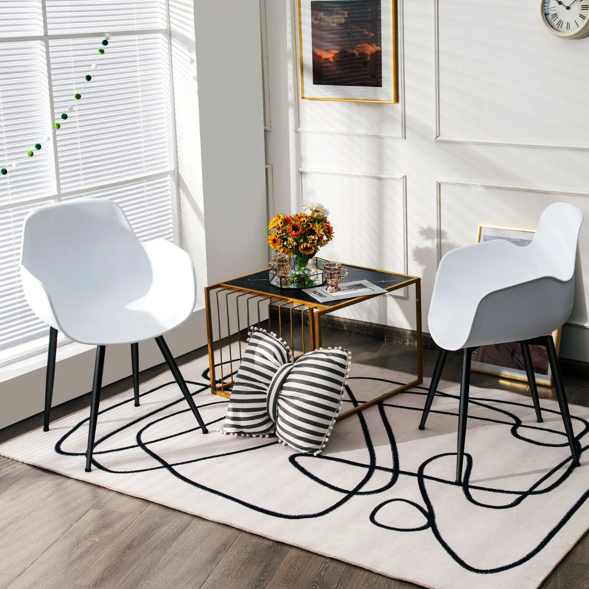 Set of 2 Modern Plastic Leisure Side Chair with Curved Armrests