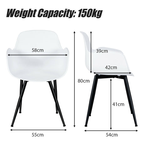 Set of 2 Modern Plastic Leisure Side Chair with Curved Armrests