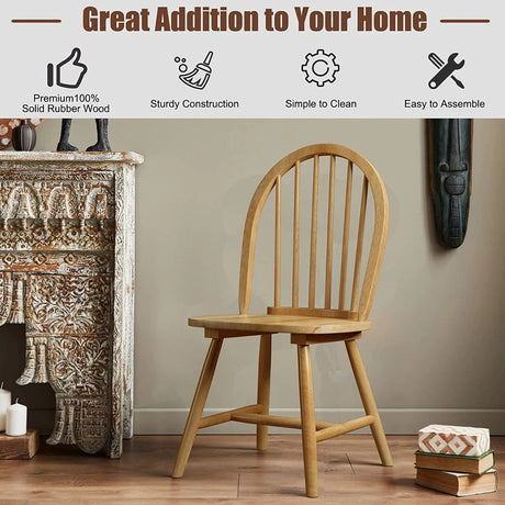2 Piece Wooden Kitchen Dining chairs with High Spindle Back-Natural