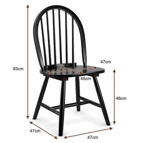 Set of 2 Vintage Windsor Wood Chair with Spindle Back for Dining Room-Black