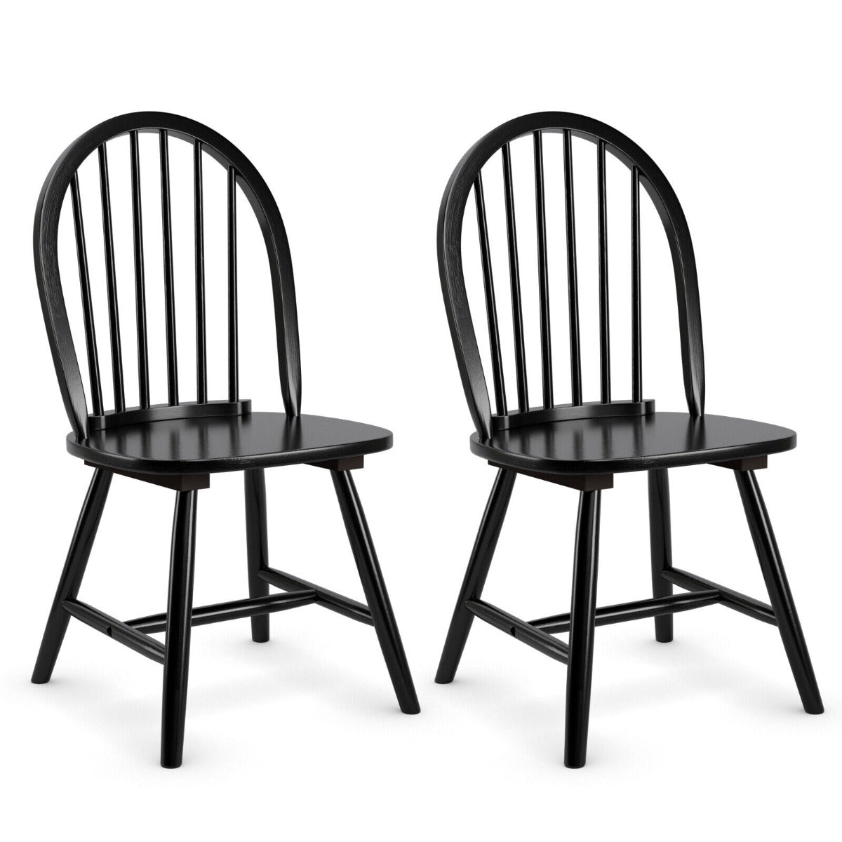 Set of 2 Vintage Windsor Wood Chair with Spindle Back for Dining Room-Black