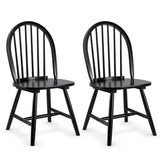 Set of 2 Vintage Windsor Wood Chair with Spindle Back for Dining Room-Black
