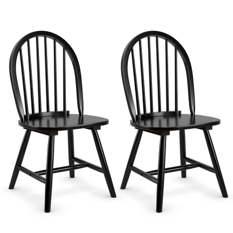 Set of 2 Vintage Windsor Wood Chair with Spindle Back for Dining Room-Black