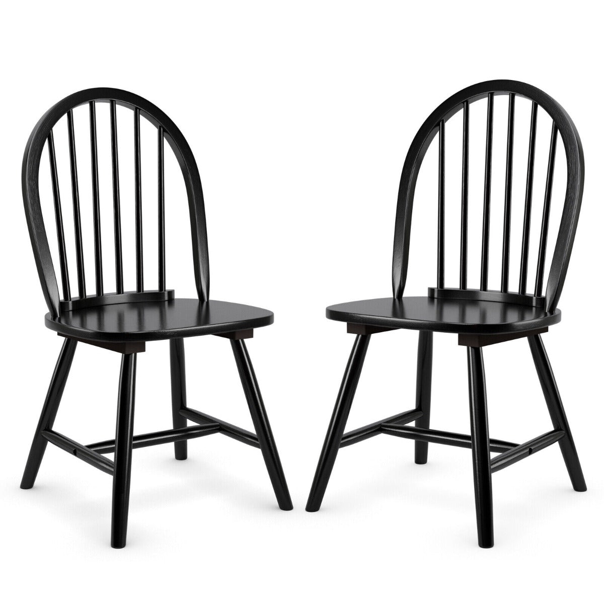 Set of 2 Vintage Windsor Wood Chair with Spindle Back for Dining Room-Black