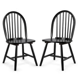 Set of 2 Vintage Windsor Wood Chair with Spindle Back for Dining Room-Black