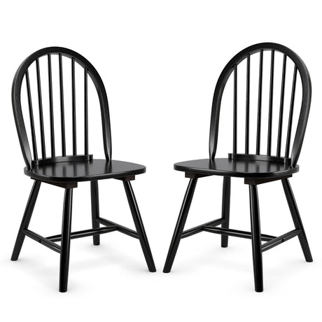 Set of 2 Vintage Windsor Wood Chair with Spindle Back for Dining Room-Black