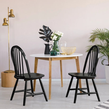 Set of 2 Vintage Windsor Wood Chair with Spindle Back for Dining Room-Black