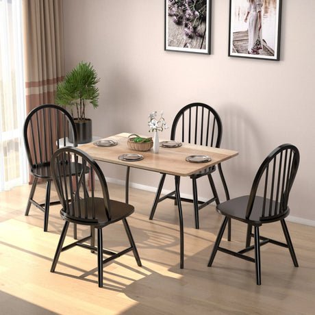 Set of 2 Vintage Windsor Wood Chair with Spindle Back for Dining Room-Black