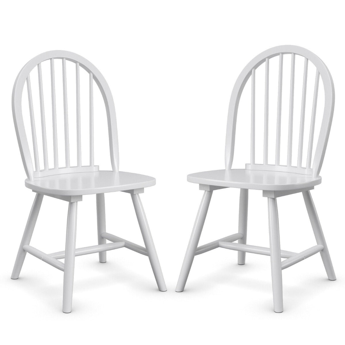 Set of 2 Vintage Windsor Wood Chair with Spindle Back for Dining Room-White