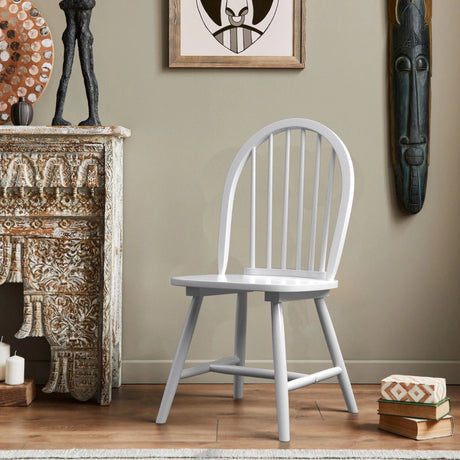 Set of 2 Vintage Windsor Wood Chair with Spindle Back for Dining Room-White