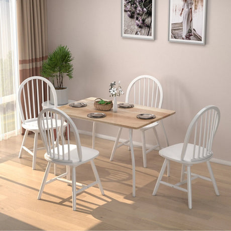 Set of 2 Vintage Windsor Wood Chair with Spindle Back for Dining Room-White