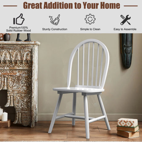 Set of 2 Vintage Windsor Wood Chair with Spindle Back for Dining Room-White