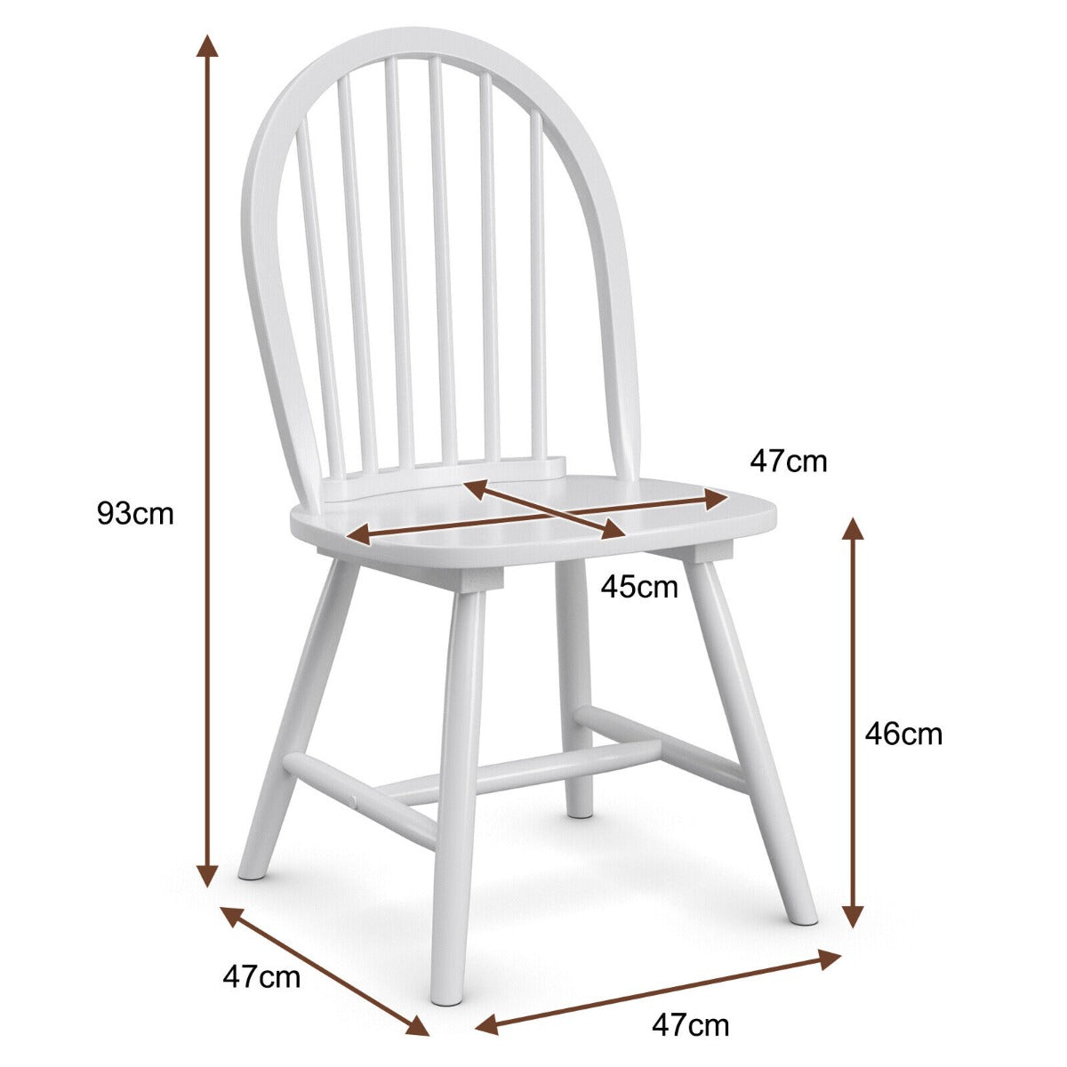 Set of 2 Vintage Windsor Wood Chair with Spindle Back for Dining Room-White
