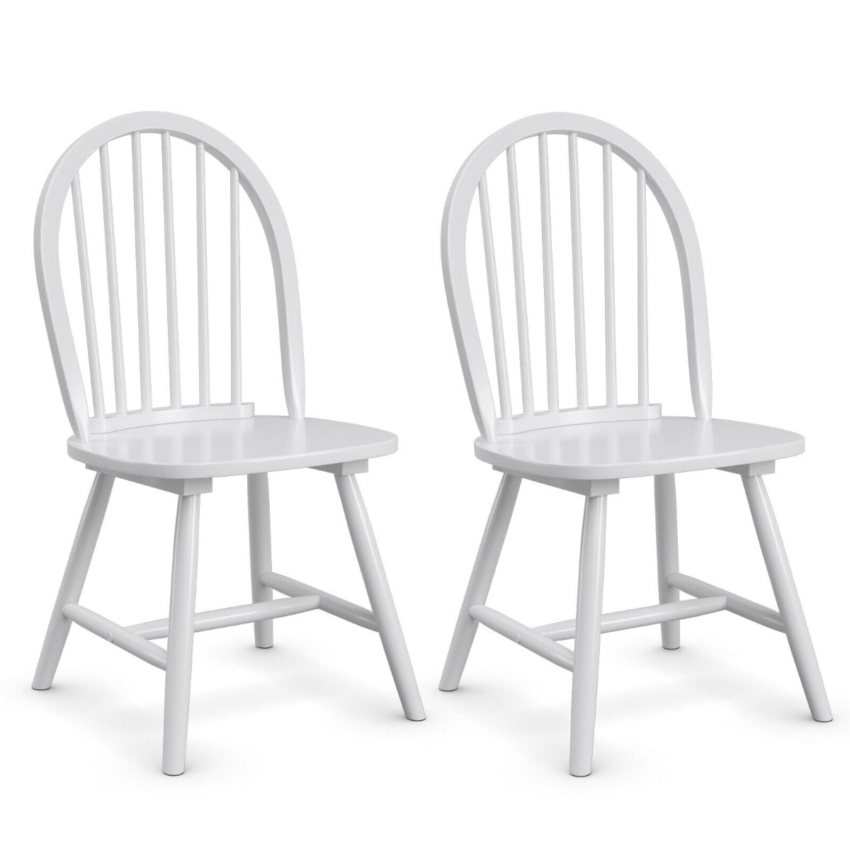 Set of 2 Vintage Windsor Wood Chair with Spindle Back for Dining Room-White