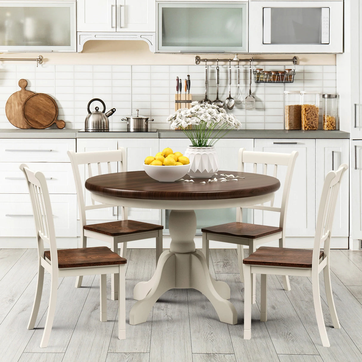 2 Pieces Solid Whitesburg Spindle Back Wood Dining Chairs-White