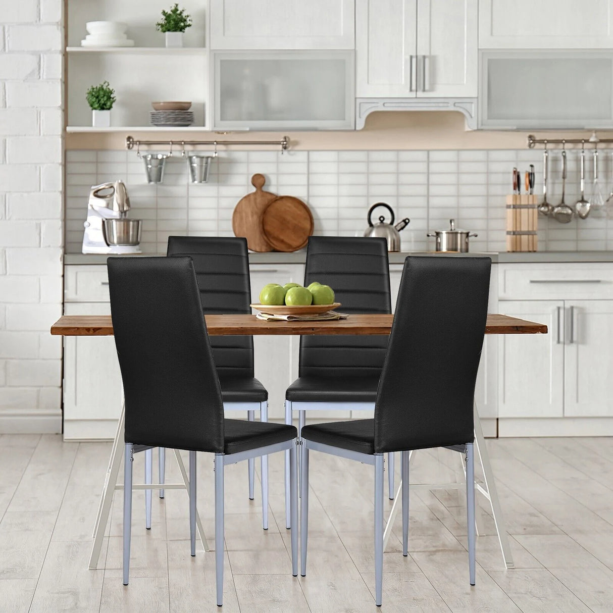 Set of 4 Chairs with High Backrest for Dining Room/Restaurant-Black