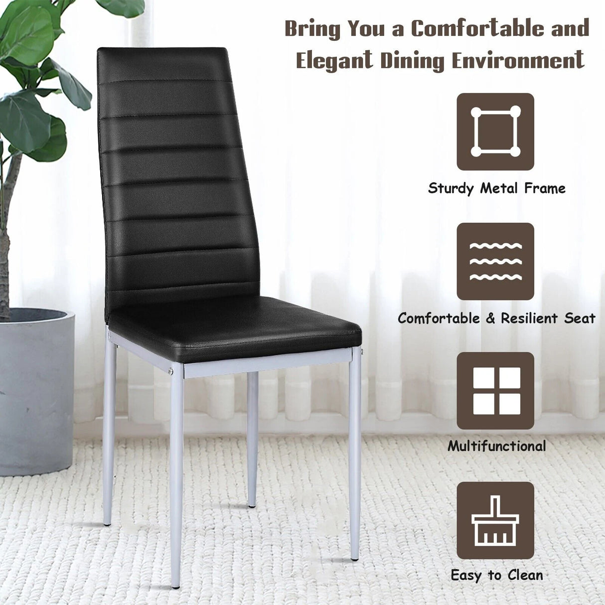 Set of 4 Chairs with High Backrest for Dining Room/Restaurant-Black
