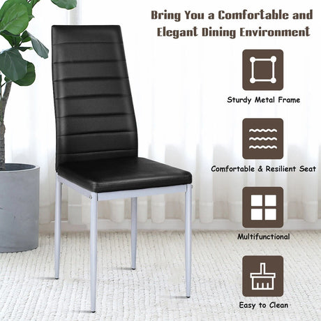 Set of 4 Chairs with High Backrest for Dining Room/Restaurant-Black