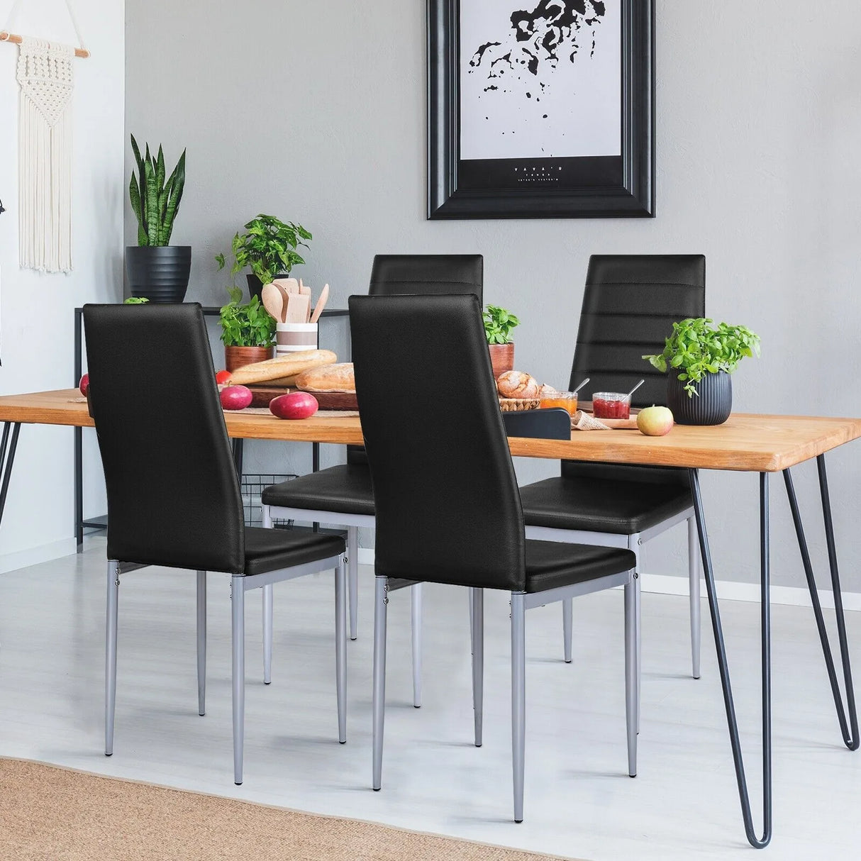 Set of 4 Chairs with High Backrest for Dining Room/Restaurant-Black