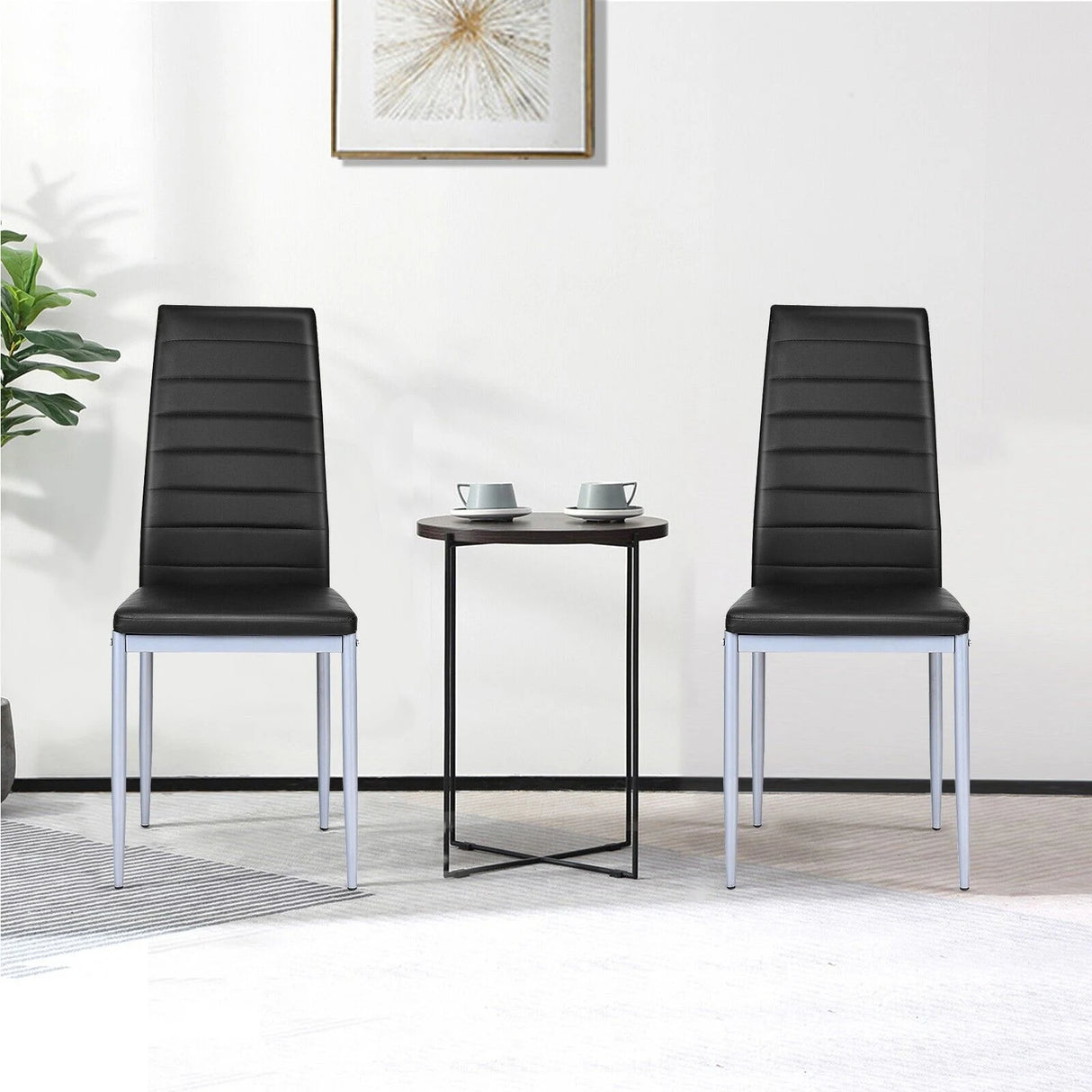 Set of 4 Chairs with High Backrest for Dining Room/Restaurant-Black