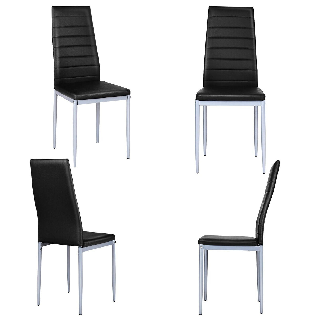 Set of 4 Chairs with High Backrest for Dining Room/Restaurant-Black