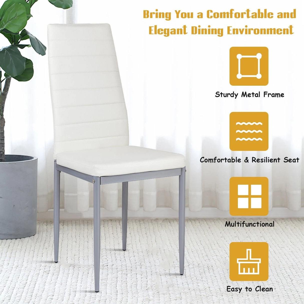 Set of 4 Chairs with High Backrest for Dining Room/Restaurant-White
